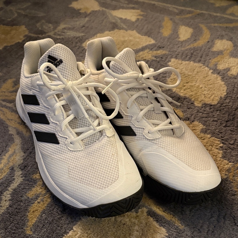 Adidas White Mesh Sneakers with Black Stripes